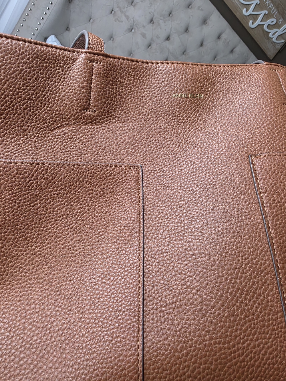 Anne Klein Caramel Pebble Leather Tote Bag with Matching Zip Pouch Set - Picture 4 of 16